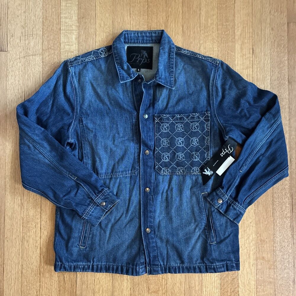 PRPS Logo Sabea Snap Front Denim Shirt Indigo Men Size Large New